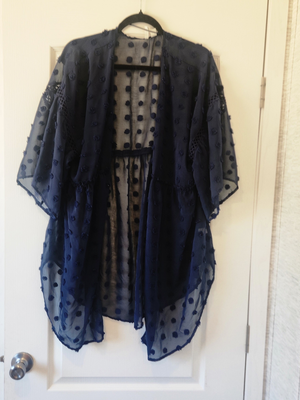Cato Navy Blue Sheer Polka Dot Kimono M Euc